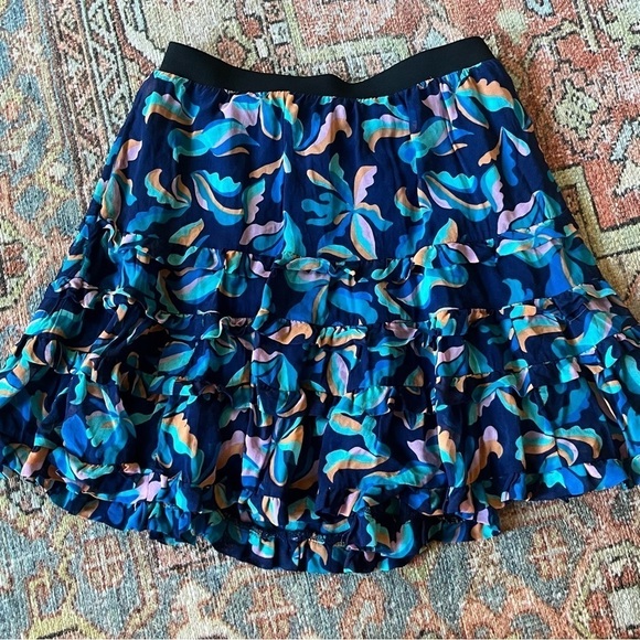 Maeve by Anthropologie Size Medium A-Line Ruffle Geometric Blue Skirt - Picture 3 of 6